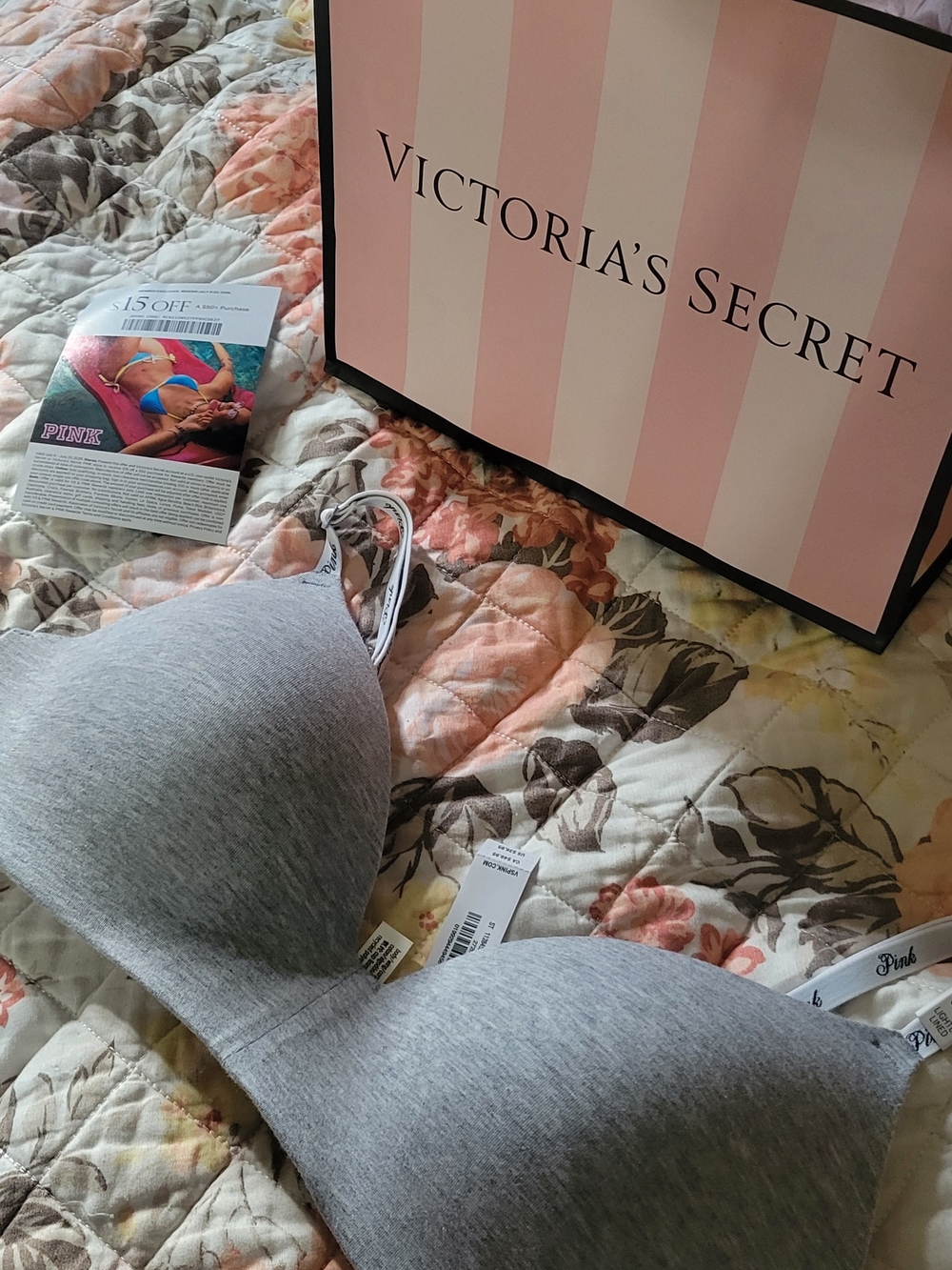 PINK Victoria's Secret Gray Wireless T-Shirt Bra - Heather Gray